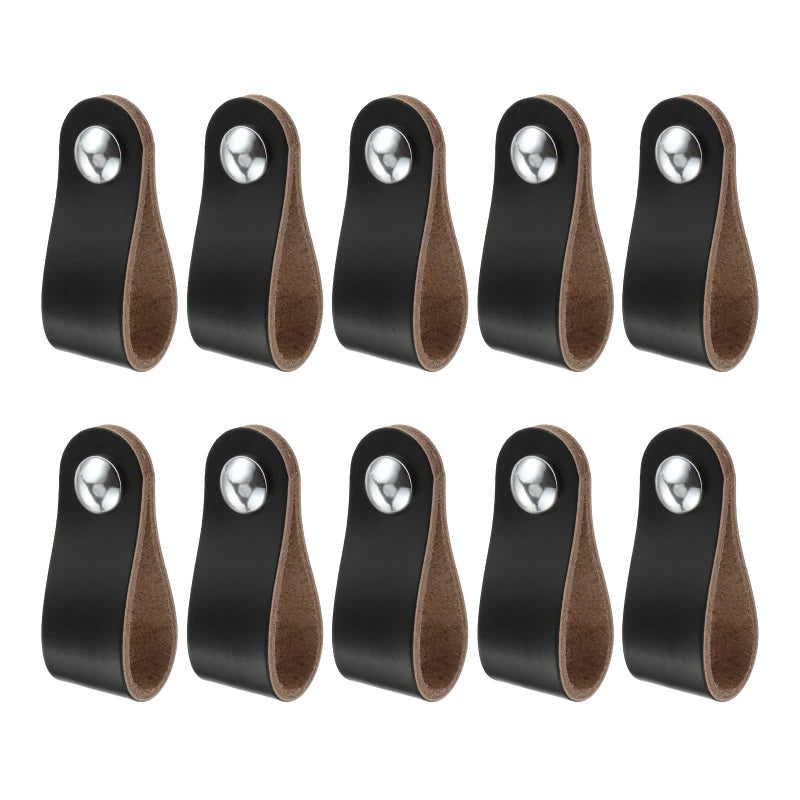 MOOTVGOO 10 Pack Leather Drawer Pulls 25 Black SingleHole Soft Leather Pull Handles with Short and Long Screws Perfect Replacement of Metal Cabinet Knobs for Dresser Cabinet Wardrobe Door - Image 2