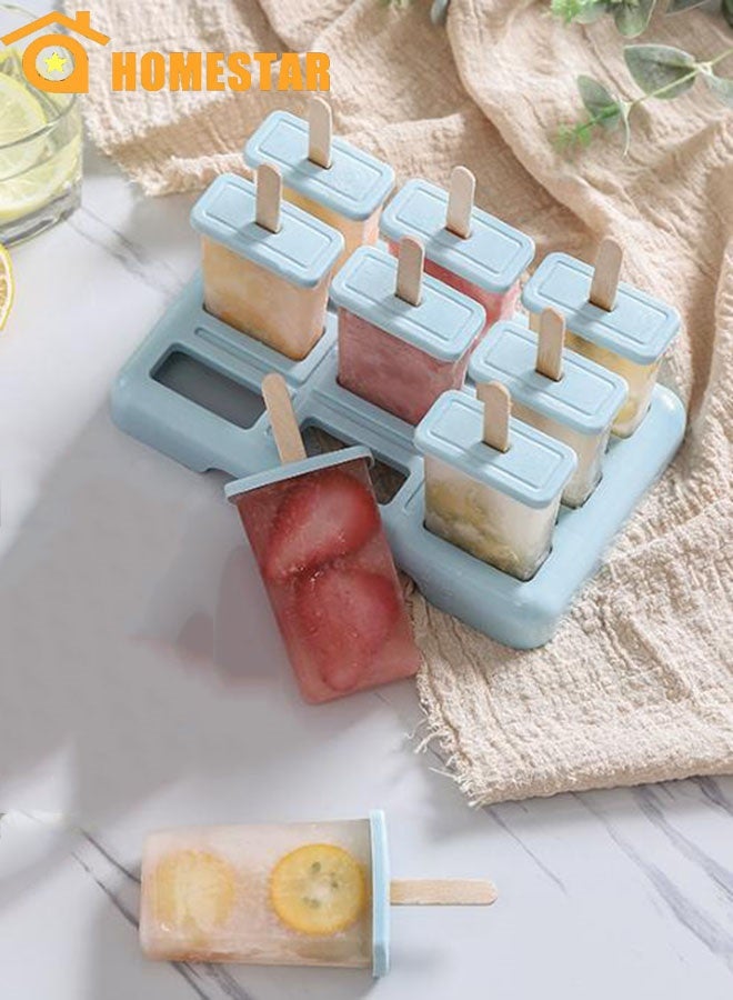 هومستر قالب البوبسيكل ، 9 تجويفات مع الأغطية ، مواد الصف الغذائي ، إطلاق سهل ، إدراج فاكهة سهلة ، أيس كريم محلي الصنع شرائط الفاكهة الزبادي - Image 1