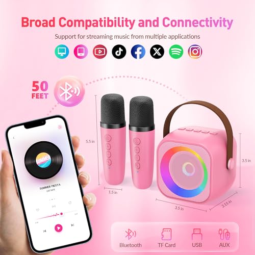 BEILIHART Mini Karaoke Machine with 2 Wireless Microphones for Kids Adults,Portable Bluetooth Karaoke Speaker with Party Lights,Christmas Birthday Gifts for Girls Ages 4, 5, 6,7, 8, 9, 10,12+ Family Home Party - Image 3