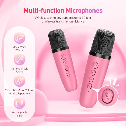 BEILIHART Mini Karaoke Machine with 2 Wireless Microphones for Kids Adults,Portable Bluetooth Karaoke Speaker with Party Lights,Christmas Birthday Gifts for Girls Ages 4, 5, 6,7, 8, 9, 10,12+ Family Home Party - Image 5