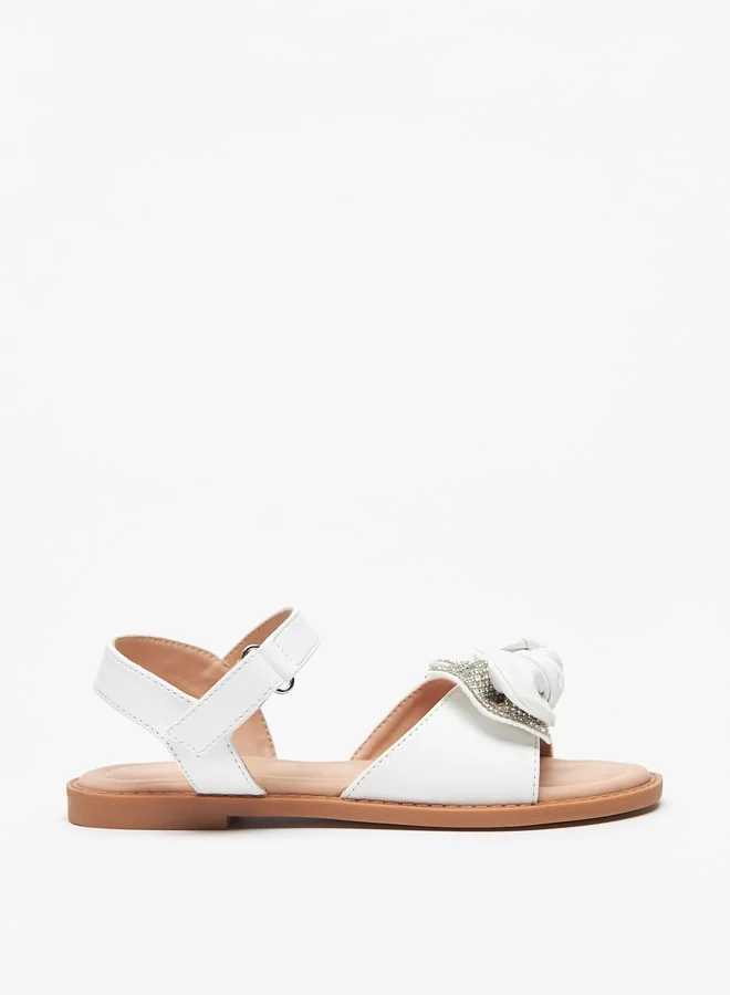 Flora Bella By Shoexpress Girl's Bow Accented Sandals With Hook And Loop Closure Ramadan Collection