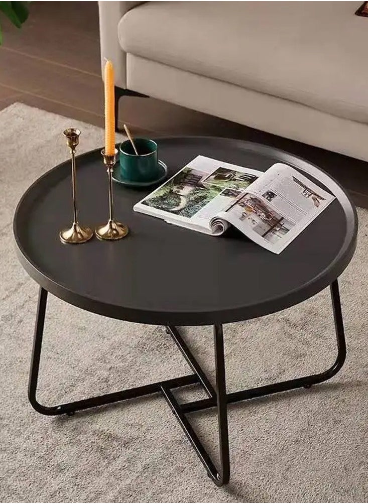 DubaiGallery Coffee Table Set of 2, Wood Metal Side Table Round Set, Table Combination for Living Room, Balcony, Small Set of Table Set, Living Room Table Modern Industrial Style Side Table Round  - Image 2