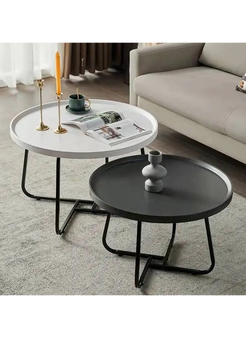 Coffee Table Set of 2, Wood Metal Side Table Round Set, Table Combination for Living Room, Balcony, Small Set of Table Set, Living Room Table Modern Industrial Style Side Table Round