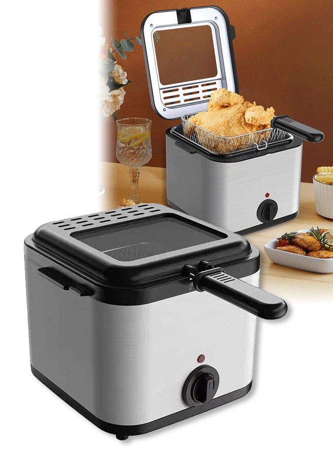 DUNISO قلاية كهربائية، قلاية سعة كبيرة من الفولاذ المقاوم للصدأ مع نافذة للمراقبة، مزودة بشبكة قلي، درجة حرارة قابلة للتعديل، مناسبة للمطبخ المنزلي والتجمعات، 2.5 لتر - Image 1