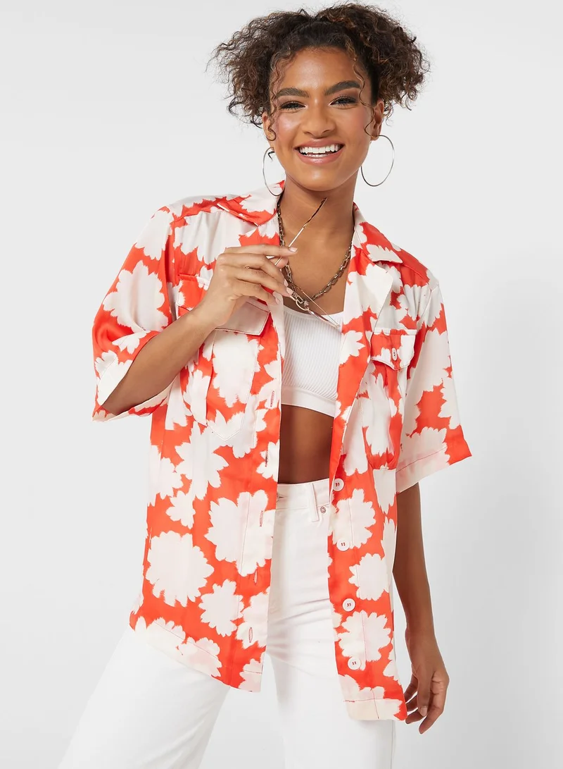 TOPSHOP Floral Print Pocket Detail Shirt