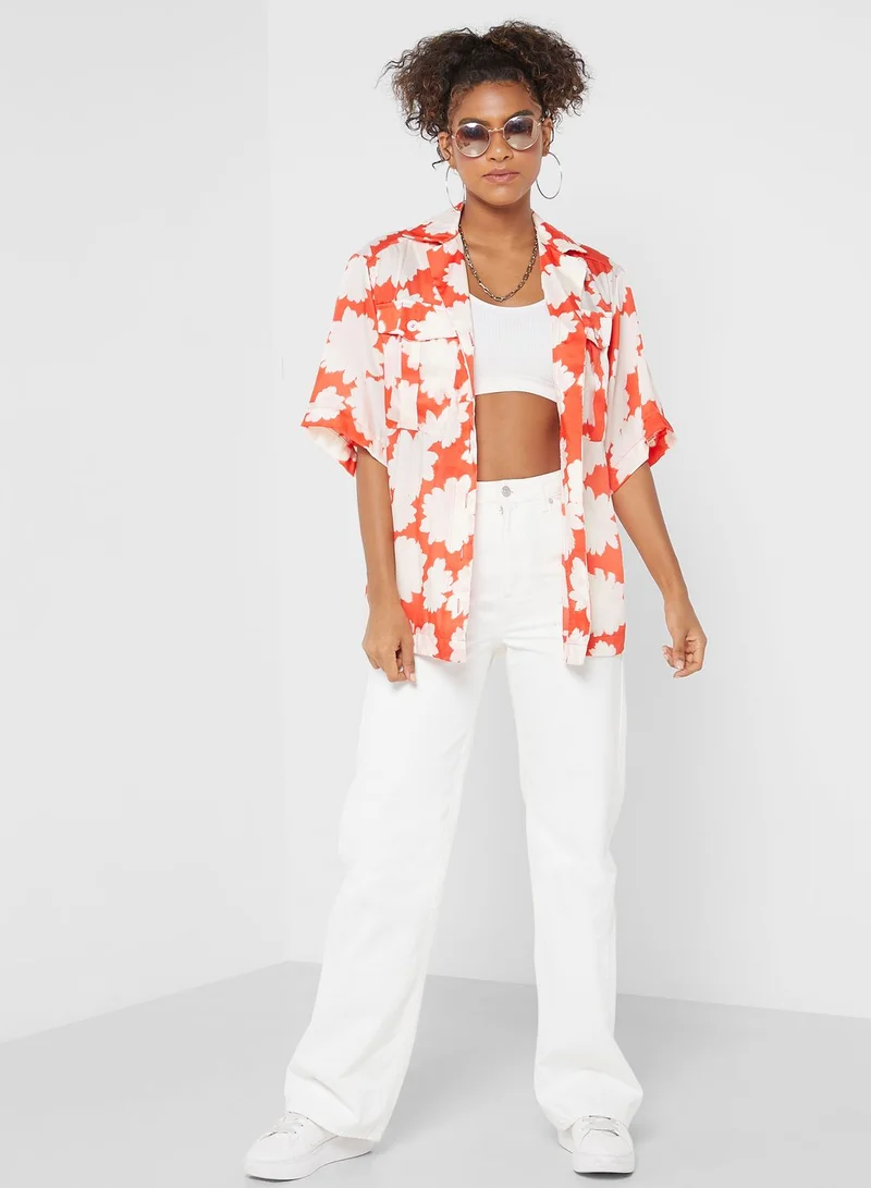 TOPSHOP Floral Print Pocket Detail Shirt