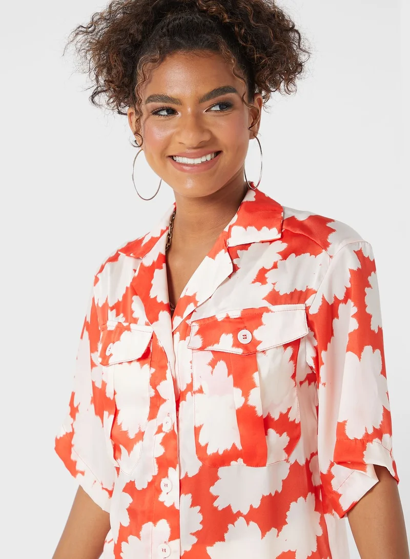 TOPSHOP Floral Print Pocket Detail Shirt