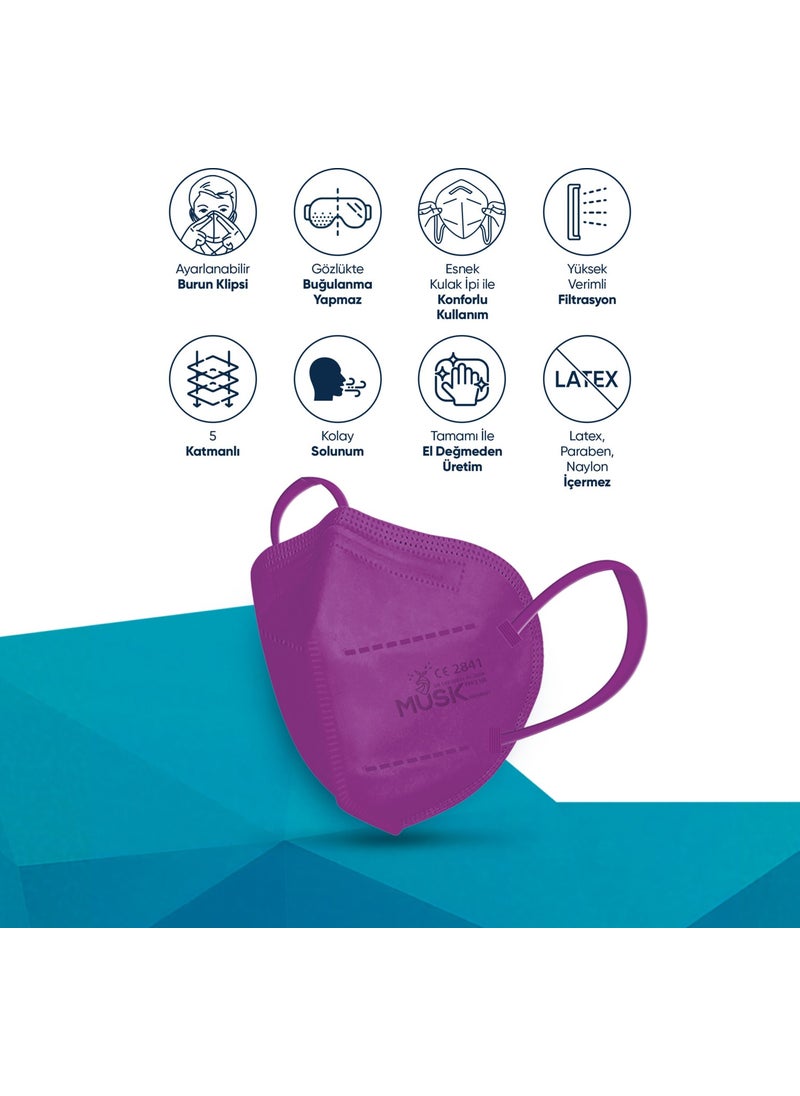 MUSK - N95 Mask Purple Color 10 Pieces - Image 1
