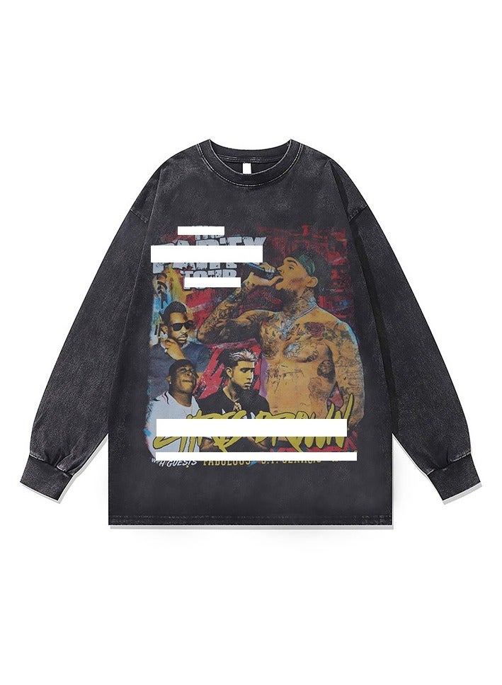 KUYING Washed Old Retro Loose Pattern Design Sportswear