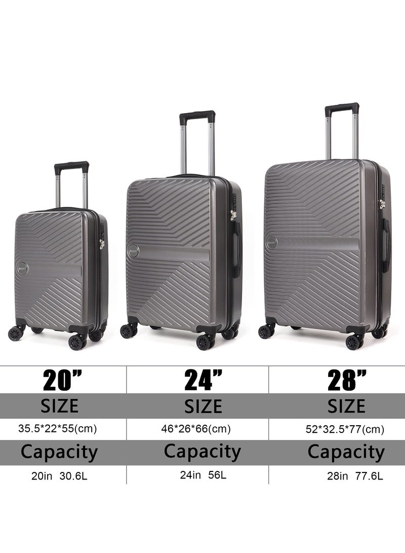 OMBRY Luggage Set 3 Pieces Suitcase Set Carry on Luggage with Wheels Check-in Luggage PC Durable Suitcase Rotating Silent Wheels 3-Piece 20/24/28 Grey - Image 2