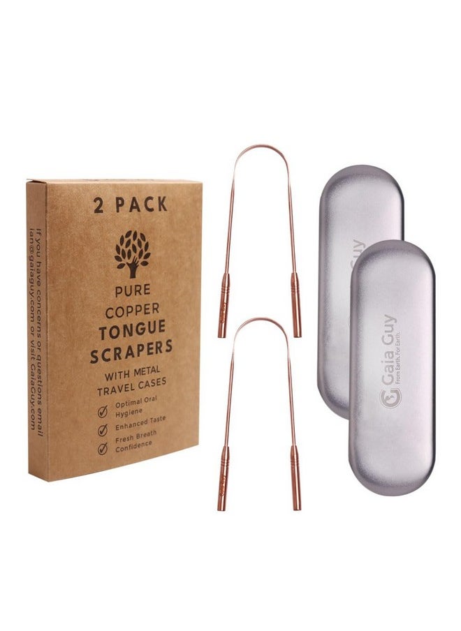 Gaia Guy Gaia Guy Copper Tongue Scraper with Metal Case - 2 Pack - Plastic Free Tongue Scrapers for Adults, Tongue Cleaner for Oral Care & Hygiene  - Image 1