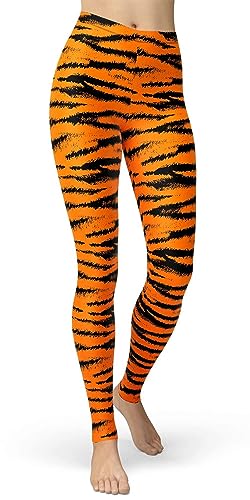 sissycos Women's Leopard Printed Leggings Animal Skin Brushed Buttery Soft Tights (Large, Tiger Skin) - Image 1