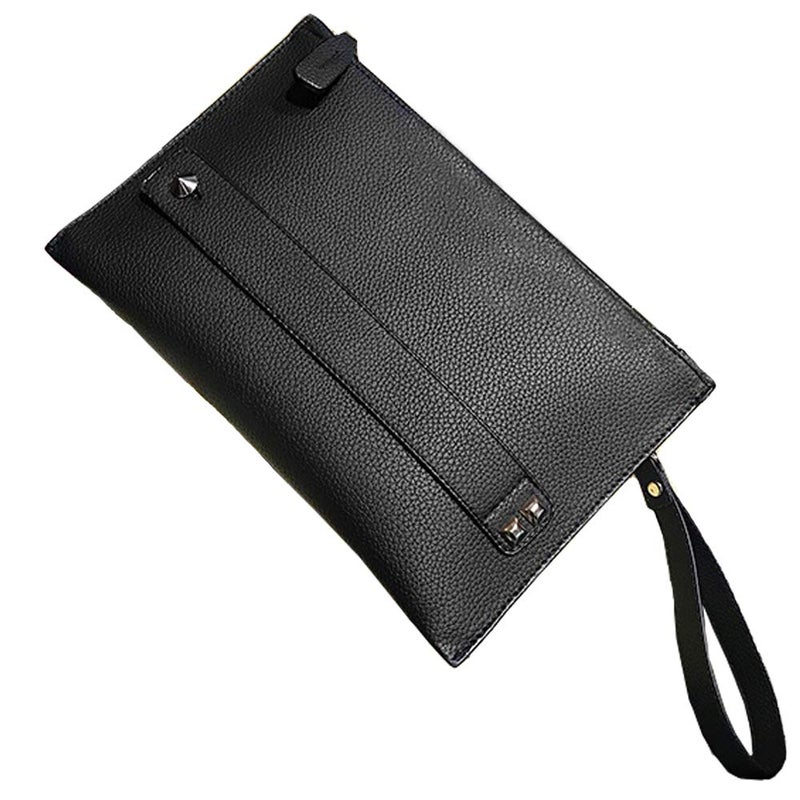 NIGEDU Women Envelope Clutch Bag PU Leather Female Day Clutches Large Purse Evening Bags with Wrist Strap (Black) - Image 1