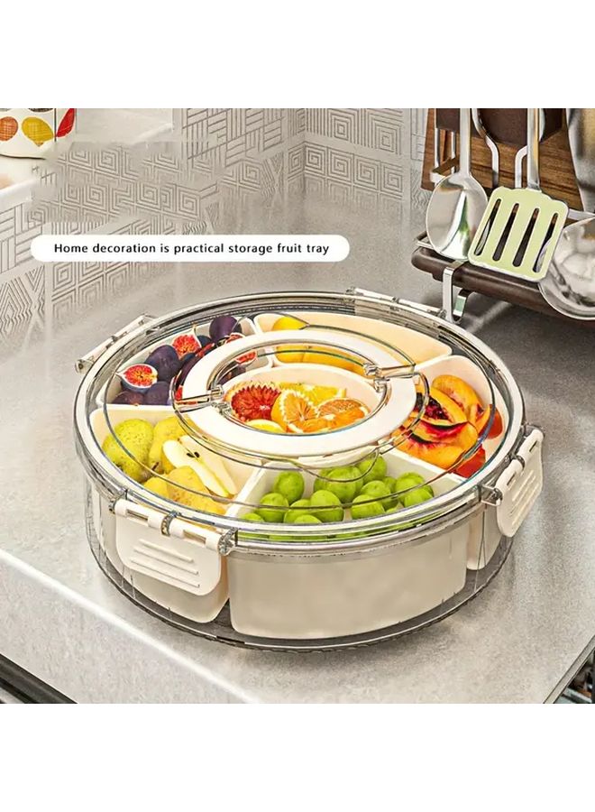 Beige Round Plastic Snack Tray with Lid Rotating Food Storage Organizer for Nuts Dried Fruits Candies Home Party Christmas Thanksgiving Gift Durable Safe Contact with Food - Image 2