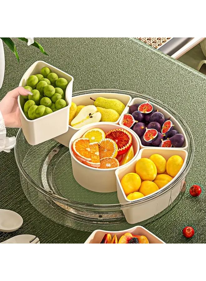 Beige Round Plastic Snack Tray with Lid Rotating Food Storage Organizer for Nuts Dried Fruits Candies Home Party Christmas Thanksgiving Gift Durable Safe Contact with Food - Image 4