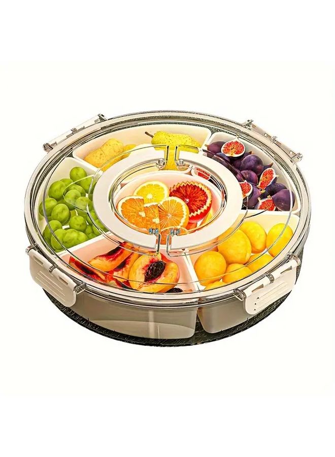 Beige Round Plastic Snack Tray with Lid Rotating Food Storage Organizer for Nuts Dried Fruits Candies Home Party Christmas Thanksgiving Gift Durable Safe Contact with Food - Image 3