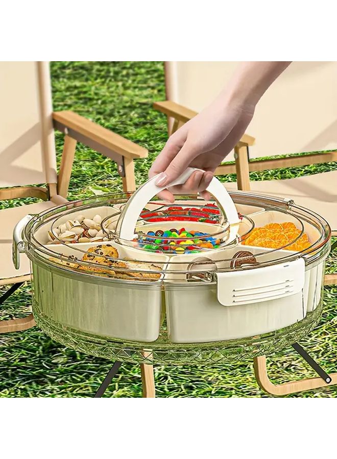 Beige Round Plastic Snack Tray with Lid Rotating Food Storage Organizer for Nuts Dried Fruits Candies Home Party Christmas Thanksgiving Gift Durable Safe Contact with Food - Image 1