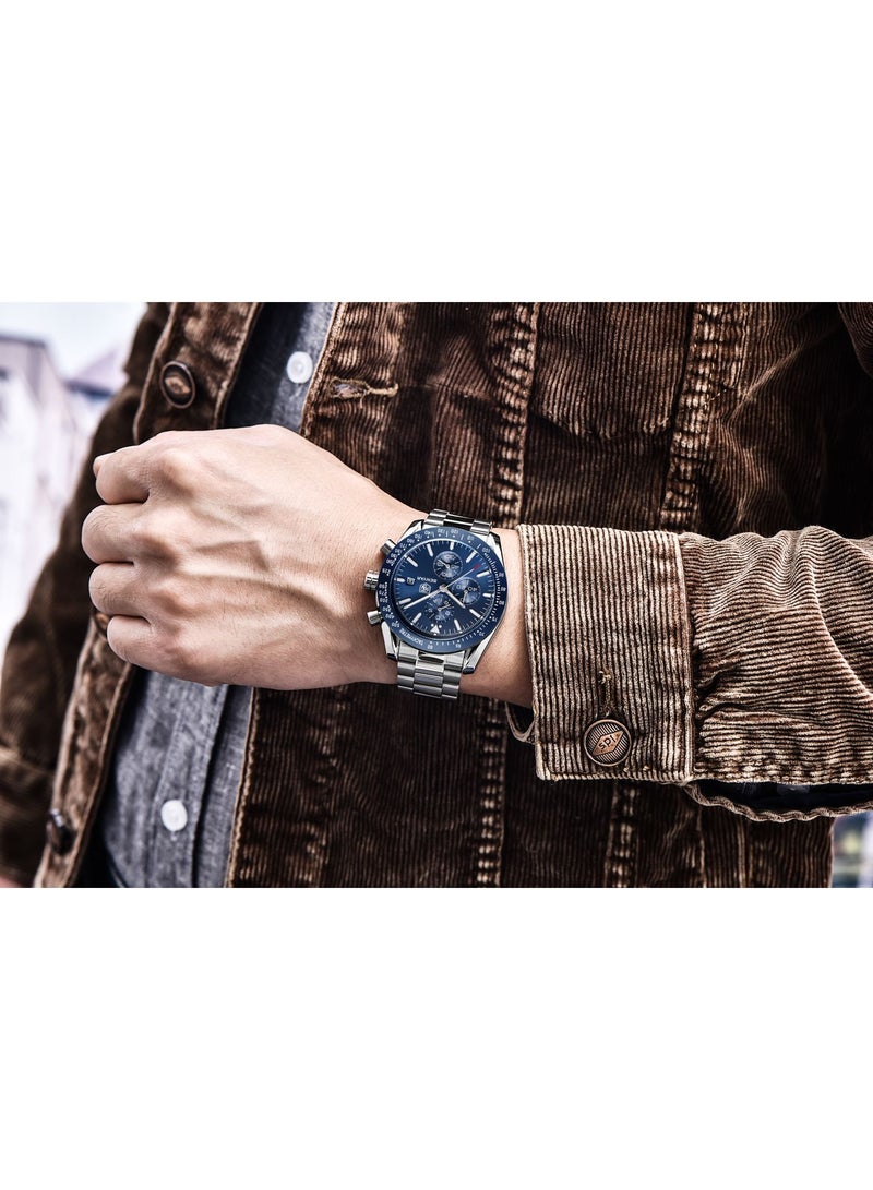 Watches for Men Watch Quartz Luxury Stainless Steel Water Resistant Chronograph Watch 5140 Silver