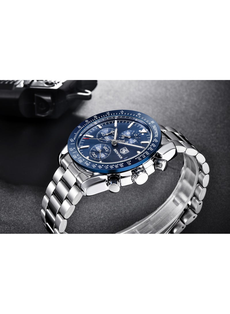 Watches for Men Watch Quartz Luxury Stainless Steel Water Resistant Chronograph Watch 5140 Silver