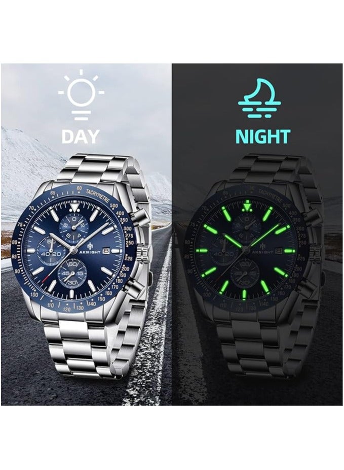 Watches for Men Watch Quartz Luxury Stainless Steel Water Resistant Chronograph Watch 5140 Silver