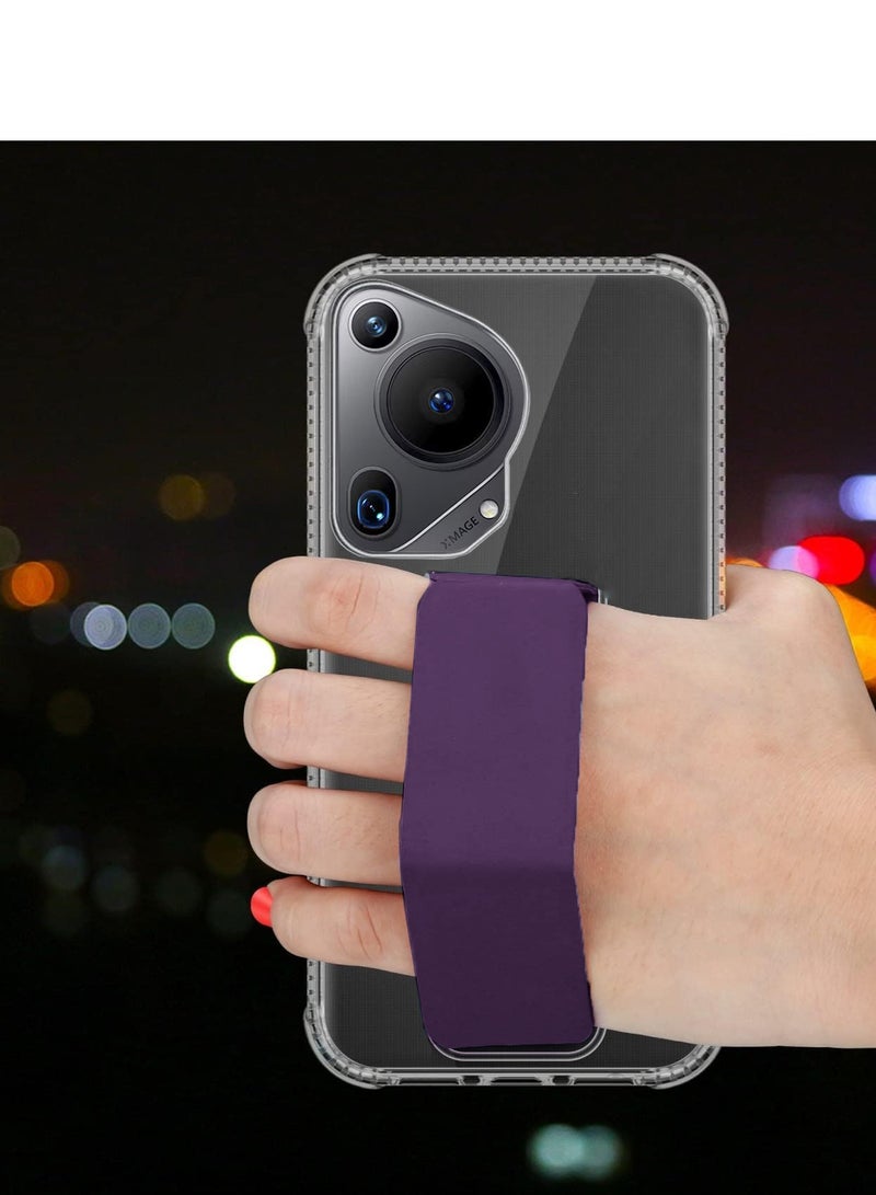 دبليو تيك غطاء وسادة هوائية بمقبض يد من مادة TPU لهاتف هواوي بورا 70 الترا 5 جي 2024 شفاف/أرجواني باذنجاني - Image 2