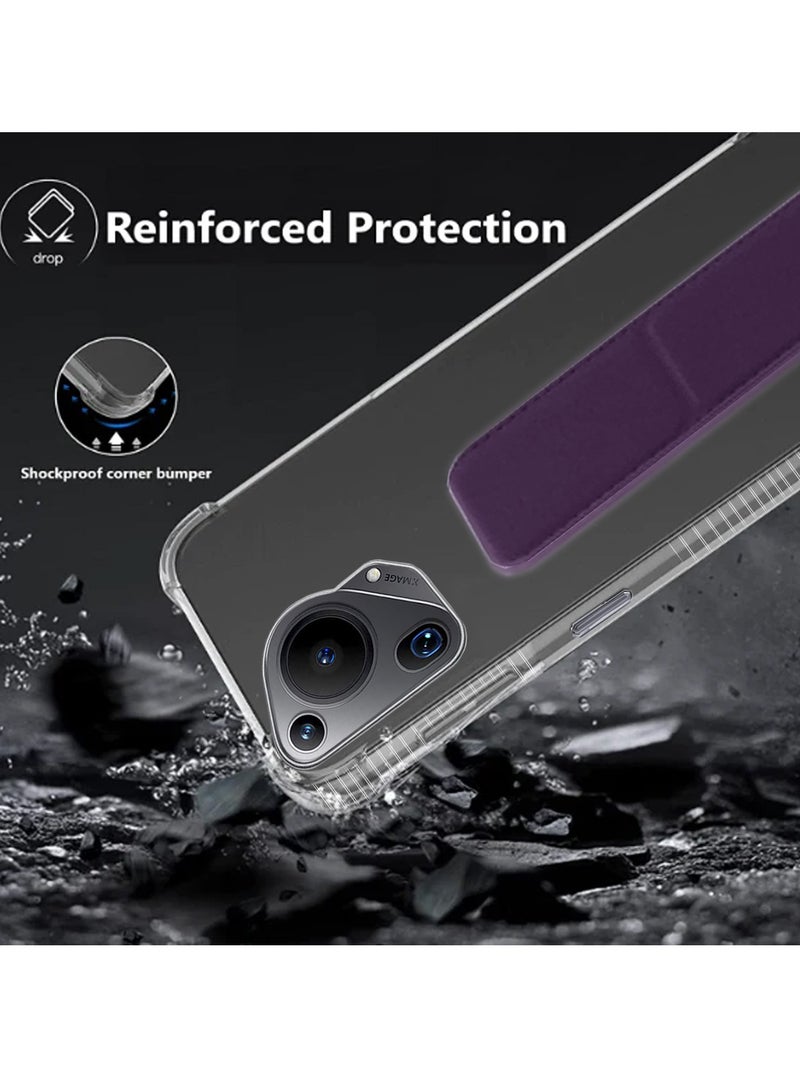 دبليو تيك غطاء وسادة هوائية بمقبض يد من مادة TPU لهاتف هواوي بورا 70 الترا 5 جي 2024 شفاف/أرجواني باذنجاني - Image 4