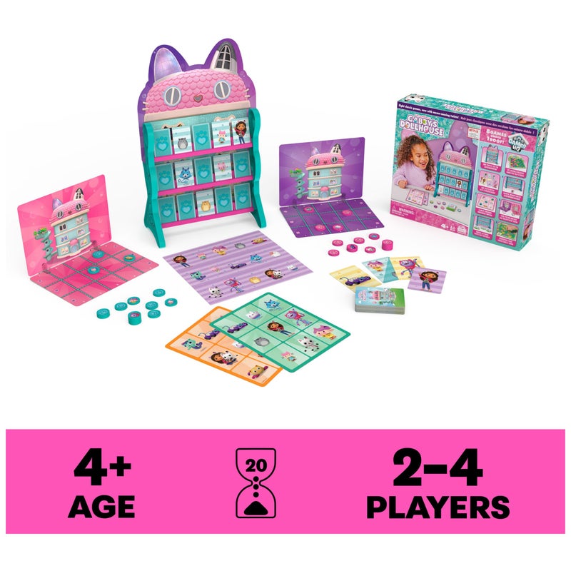 Spin Master Games Gabby’s Dollhouse, Games HQ Checkers Tic Tac Toe Memory Match Go Fish Bingo Cards Board Games Toy Gift Netflix Party Supplies, for Kids Ages 4 and up - Image 2
