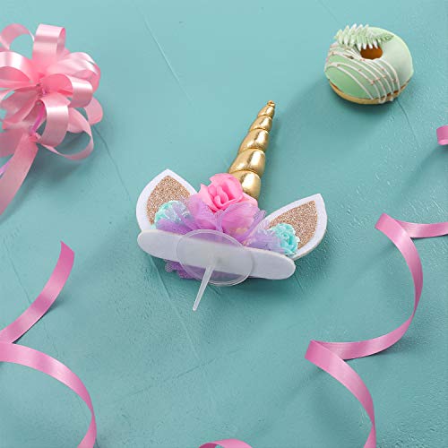 coonoe, Unicorn Cake Topper,Handmade Party Cake Decoration Supplies with Eyelashes and stack,Reuasble Gold Horn for Birthday Party,Baby Shower, Wedding - Image 5