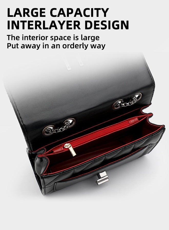 Women's Crossbody Bag Designer Handbag Women's Shoulder Bag Multifunctional Crossbody Bag Chain Bag PU Leather Black - Image 4