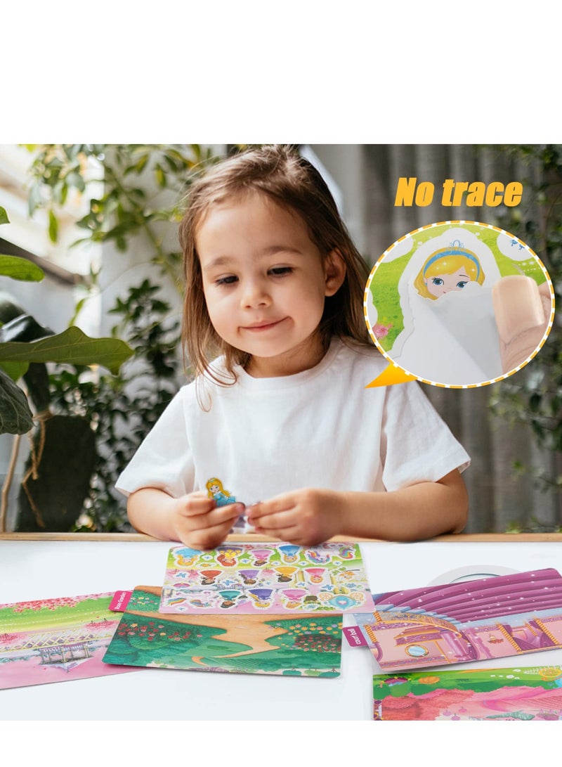 كتب ملصقات قابلة لإعادة الاستخدام، كتاب للأطفال مع وسادة قابلة لإعادة الوضع للأطفال من أعمار 2-4، 4 مجموعات من ملصقات النوافذ Toys تعليمية تشمل حديقة الأميرة عالم البحار حيوانات الديناصورات جنة الحيوانات - Image 5