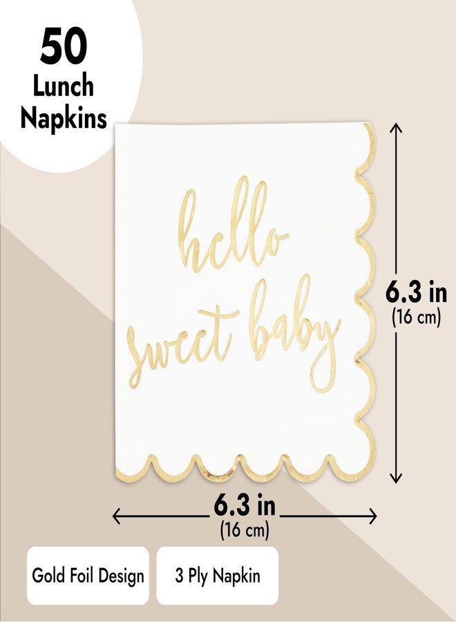 Sparkle and Bash 50 Pack Scalloped Hello Sweet Baby Napkins for Baby Shower Decorations (6.3 In) - Image 3