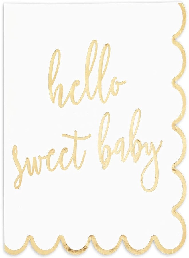 Sparkle and Bash 50 Pack Scalloped Hello Sweet Baby Napkins for Baby Shower Decorations (6.3 In) - Image 1