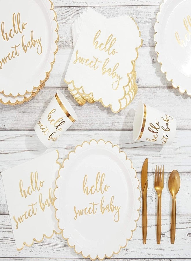 Sparkle and Bash 50 Pack Scalloped Hello Sweet Baby Napkins for Baby Shower Decorations (6.3 In) - Image 2