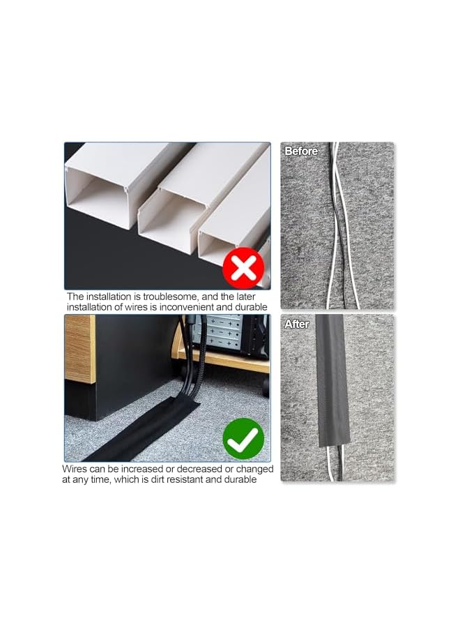 promass Black Floor Cable Cover Protector, 500cm*10cm Reusable Eco-Friendly Durable Cable Cord Cover, Wire Covers Hider Cables, Floor Cable Tidy Used for Home, Commercial, Office, Carpet - Image 5