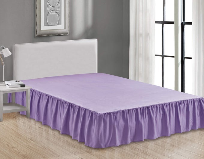 SHEETS BEYOND WRAP AROUND SOLID MICROFIBER LUXURY HOTEL QUALITY FABRIC BEDROOM GATHERED RUFFLED BEDDING BED SKIRT 14 INCH DROP FULL LAVENDER