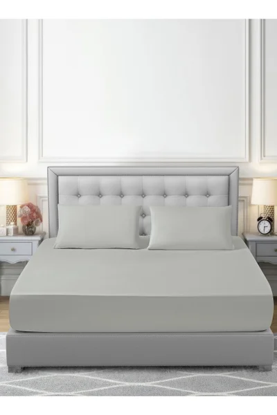 دوناتيلا Bedding Fitted Sheet - Fits 200x200 Cm For King Bed - 3 Pcs (1 Fitted Sheet and 2 Pillowcases) - 35 Cm Deep Pocket - Solid Bed Sheet