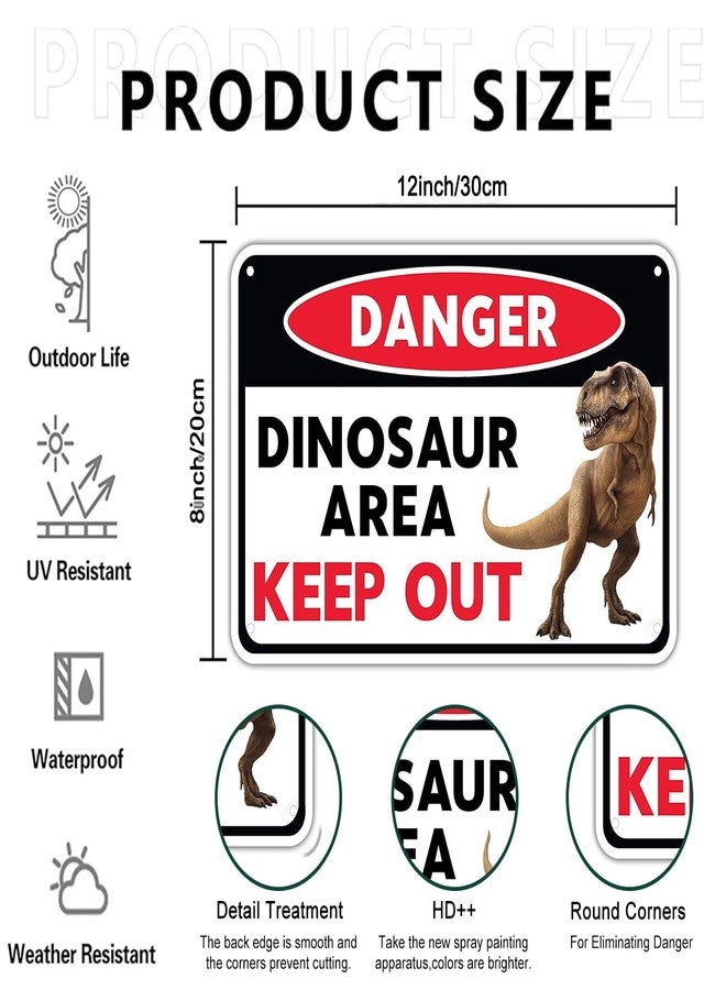 Funnysign Boys Dinosaur Gifts Vintage Dinosaur Sign Danger Dinosaur Area Tin Sign for Boys Room Dino Room Nursery Room Decor 8 x 12 inches (3822) - Image 2