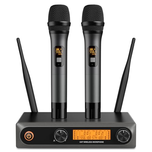 voijump Wireless Microphone System, Metal Dual UHF Cordless Mics Handheld Microphone, Professional Wireless Mic Set for Karaoke, Party, Church, Wedding, DJ, Home KTV Set, 200ft - Image 1