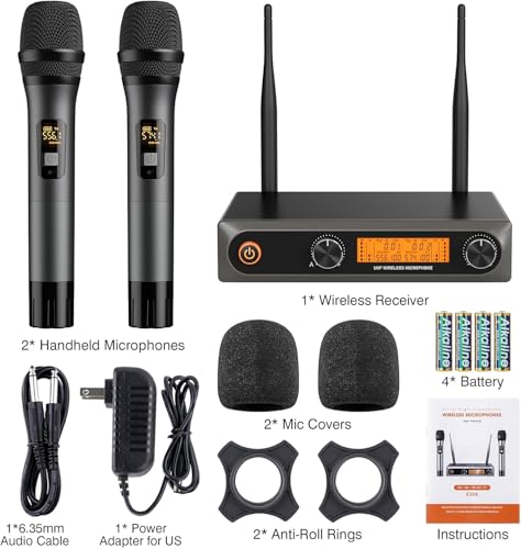 voijump Wireless Microphone System, Metal Dual UHF Cordless Mics Handheld Microphone, Professional Wireless Mic Set for Karaoke, Party, Church, Wedding, DJ, Home KTV Set, 200ft - Image 5