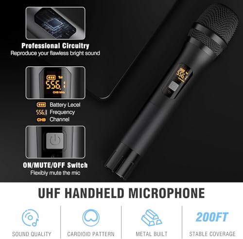 voijump Wireless Microphone System, Metal Dual UHF Cordless Mics Handheld Microphone, Professional Wireless Mic Set for Karaoke, Party, Church, Wedding, DJ, Home KTV Set, 200ft - Image 2