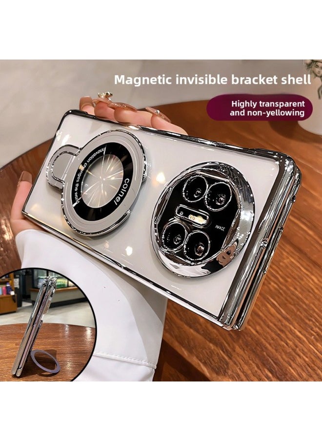 Generic - Magnetic Bracket Suitable For Huawei Matex5 Mobile Phone Case Matex3 Lens Full Coverage Drop-resistant X5 Transparent Advanced For Huawei Folding Screen Mate X5 High-end Ultra-thin Collection Edition Case For Men And Women-Color:[transparent Silver Cover White Machine] Non-sensory Bracket★Restore Bare Metal★Translucent And Not Yellow-Applicable Models:For Huawei Mate X5 Collector's Edition - Image 1
