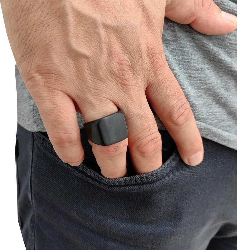 شافين Matte Black Men's Steel Ring Dr98