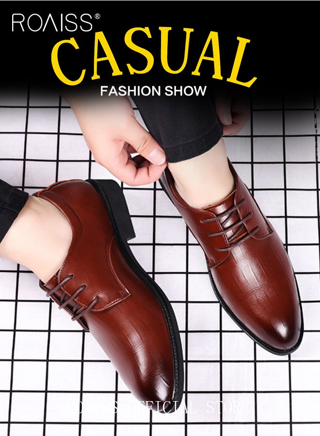 رويس أحذية جلدية رجالية مدببة، أحذية رسمية منخفضة الرقبة برباط مع نعل مانع للانزلاق، أحذية أنيقة للرجال، أحذية جلدية كلاسيكية بسيطة للعمل، مناسبة للارتداء اليومي، للعمل، لحفلات الزفاف والأنشطة الخارجية - Image 3