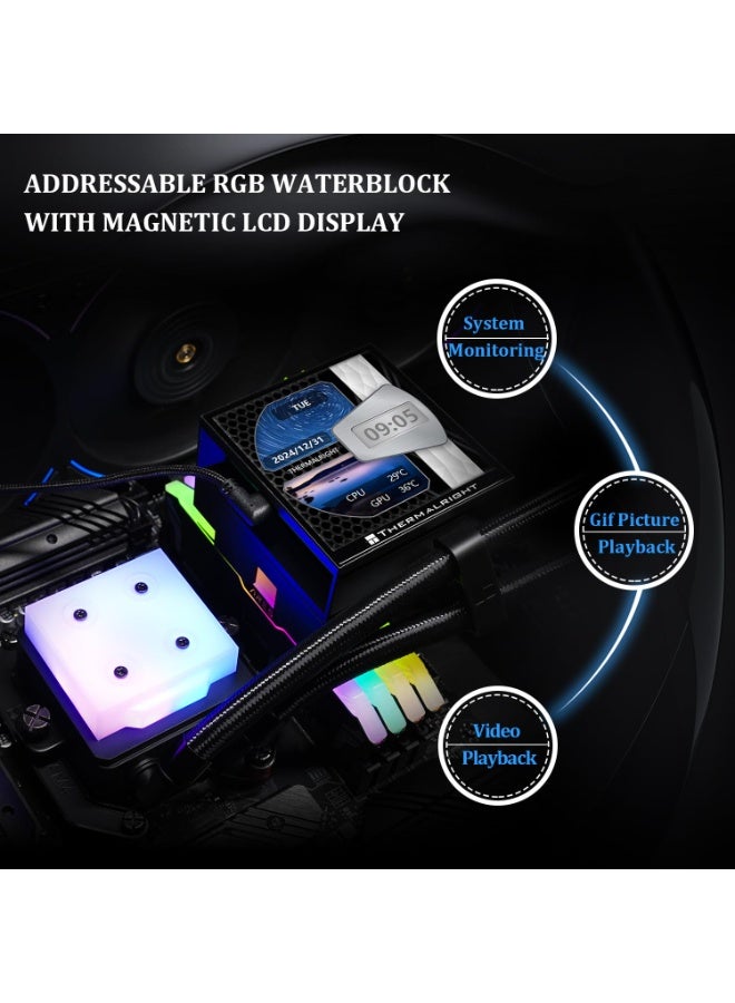 Thermalright Hyper Vision 360 UB ARGB Black CPU AIO Water Cooler, 360mm Liquid Cooling System, 3.95" IPS LCD Screen (480x480), High-Performance Pump, for AMD AM5 & Intel LGA 1700/1851 - Image 5