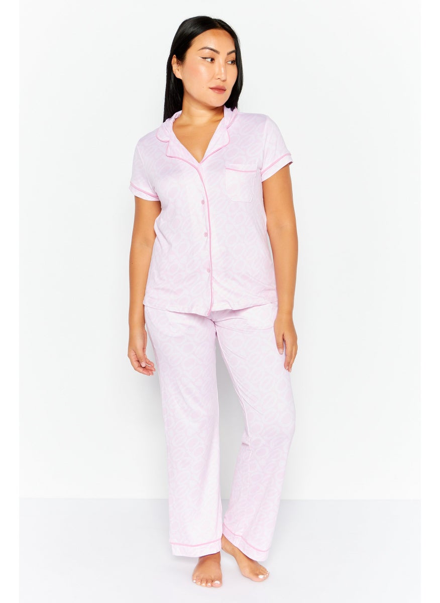 bebe - Women 2 Pcs Brand Logo Top And Bottom Pajama Set, Pink - Image 1