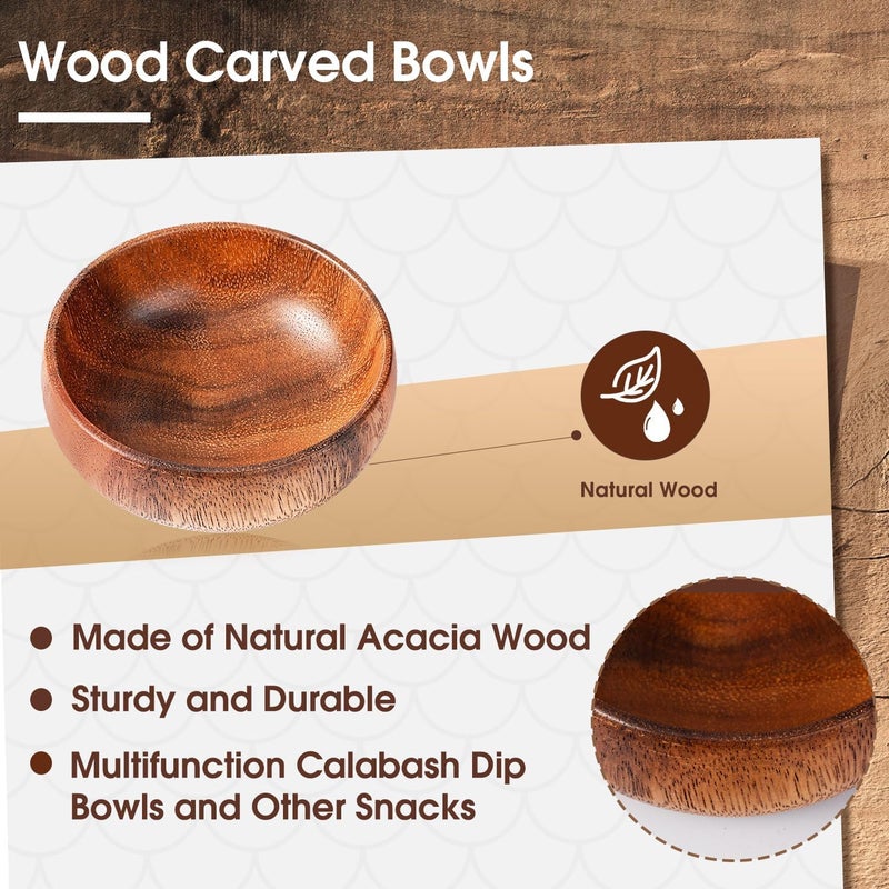 Skylety 20 Pcs Acacia Wooden Bowls Small Calabash Bowls Round Wood Salad Hand Carved Calabash Dip Tray for Serving Popcorn Pasta Candy Cereal Coconut Nuts Sauce Appetizers Kitchen (4 Inch) - Image 3
