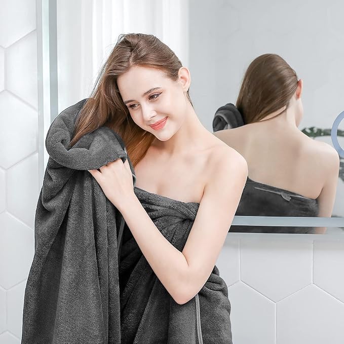 Comforic Microfiber Towels for Bath Large Size | Bath Towel for Men & Women | Ultra Soft, Absorbent, Lightweight, Quick Dry Towel for Bath, Beach, Travel, Gym | 70x140 cm – Pack of 2 (Grey/Pink) - Image 3