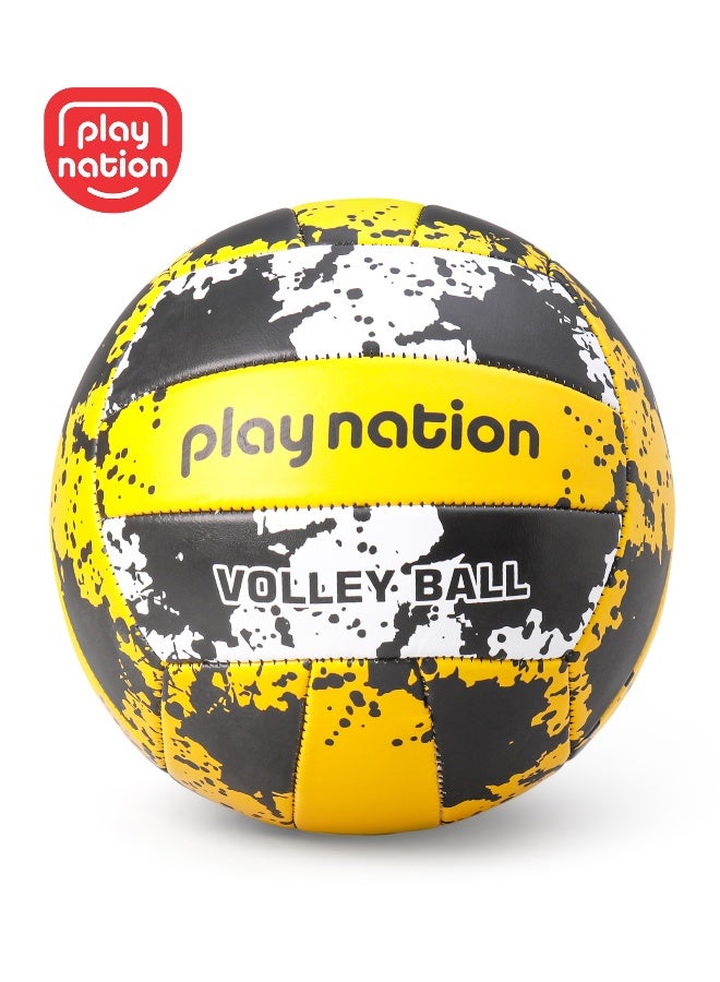 PlayNation Play Nation Volleyball, Durable, Lightweight, Ideal For Beginners, Long Lasting, 5 Years+, 20.8 cm, Size 4 - Black And Yellow - Image 1