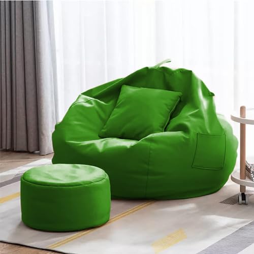 ink craft Bean Bag Cover with Footrest and Cushion (Without Filling) 3 Pcs Combo Set Faux Leather Sturdy Construction for Adults Teenagers Kids Indoor Use (Green) - Image 1