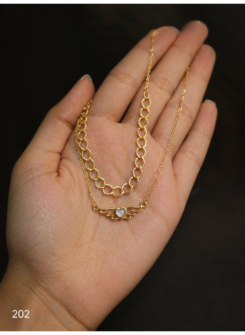 3Diamonds Gold Plated Layered Necklace Heart Zircon Women - Image 3